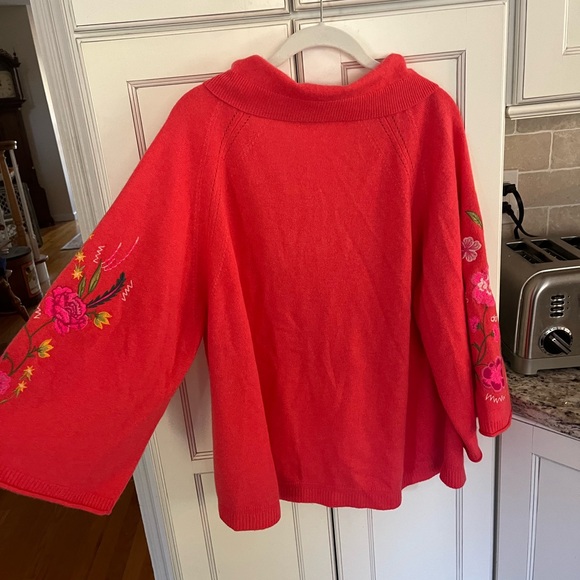 Johnny Was Sedona Cashmere Floral Embroidered V Neck Sweater - Coral - Picture 5 of 6